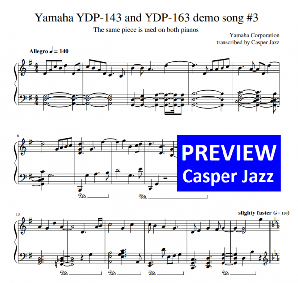 Yamaha YDP-143 and YDP-163 demo song 3 - sheet music preview