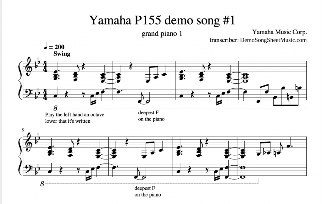 Example of created Yamaha demo song sheet music