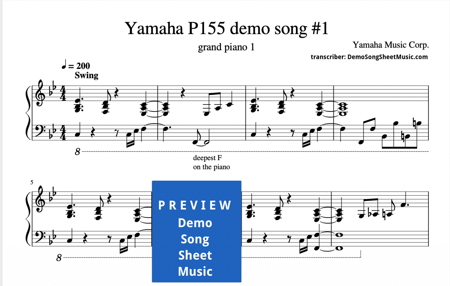 Yamaha P-155 demo song 1 - sheet music PDF and audio