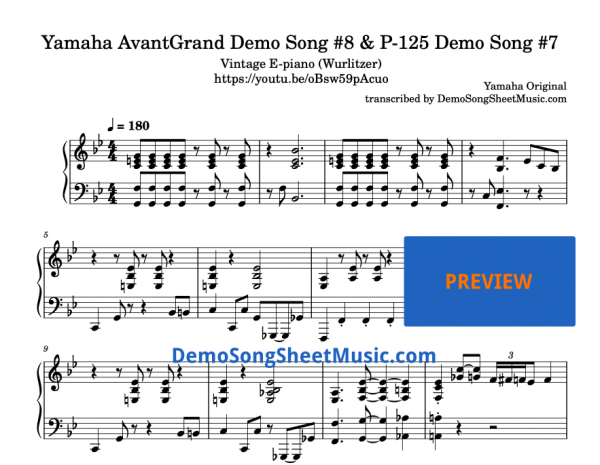 Yamaha AvantGrand NU1X demo song eight sheet music - vintage e-piano - free preview