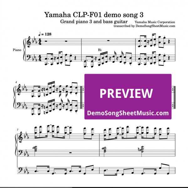 Yamaha Clavinova CLP-F01 grand piano 3 third demo song - sheet music preview