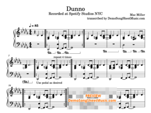 Mac Miller Dunno piano sheet music (live at the Spotify sessions)